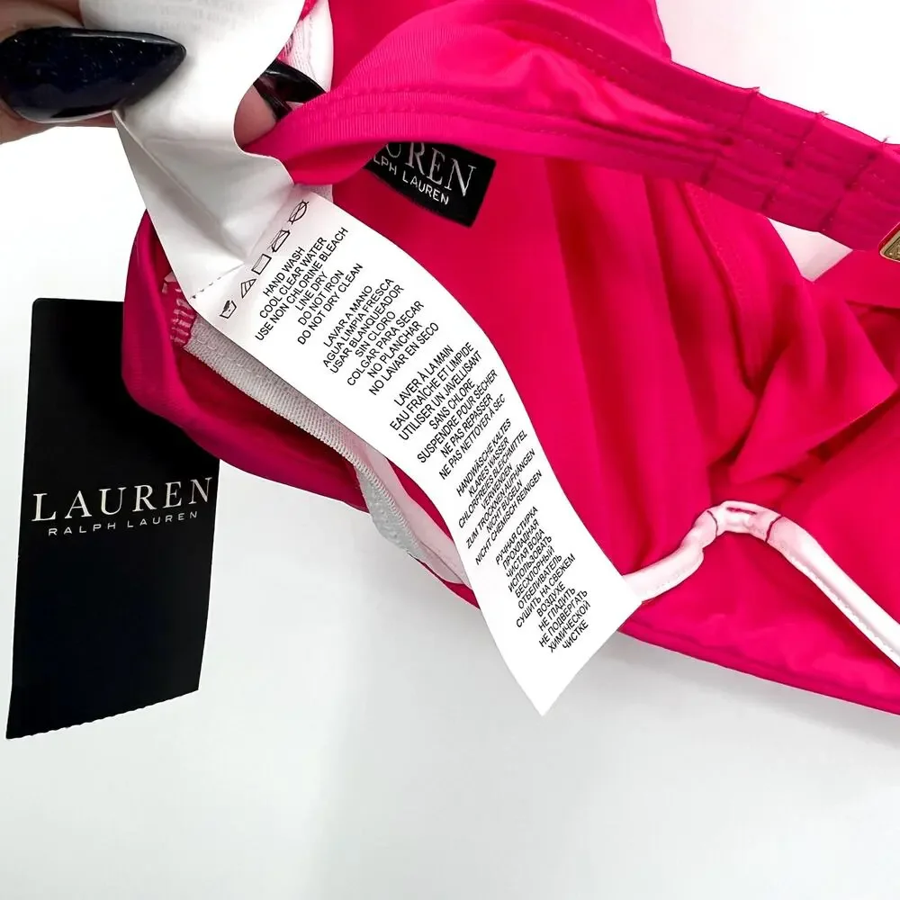 LAUREN RALPH LAUREN Ruffle Bikini Top Size 8 Pink Underwire Beach Club NWT